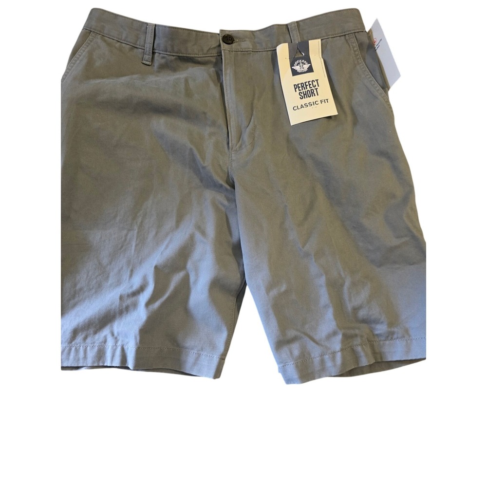 Dockers Perfect Short Mens 34 Grey Classic Fit Chino Shorts Hidden Pocket NEW